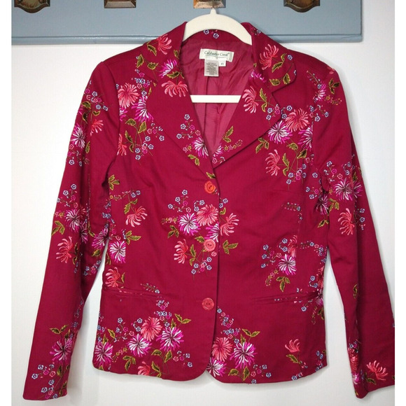 Coldwater Creek Women's Red Floral Embroidered Blazer Jacket XS - Picture 3 of 8